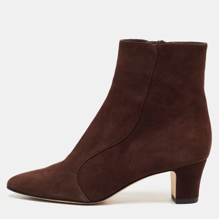 Manalo Blahnik Dark Brown Suede Round Toe Ankle Length Boots Size 37