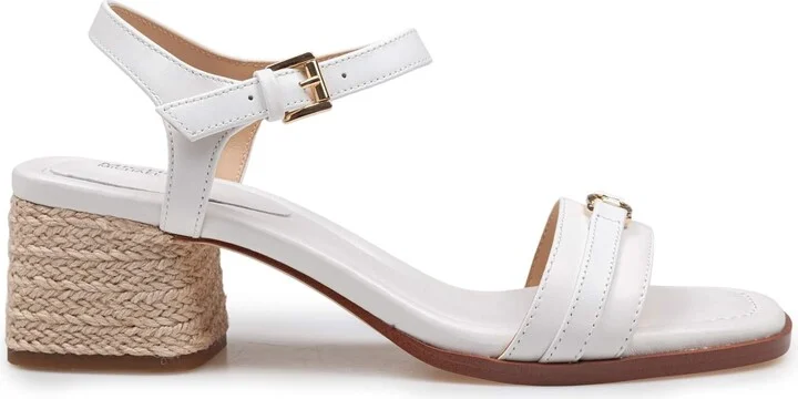 Mandy White Leather Sandal With Jute Heel