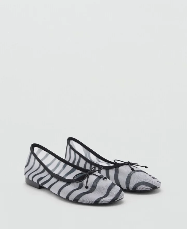 Mango Women's Animal Print Mesh Ballerina Flats
