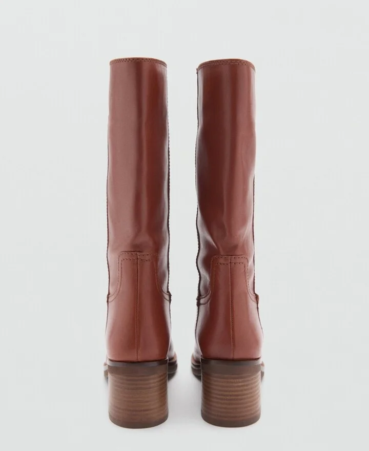 Mango Women's Block Heel Leather Ankle Boots - Image 3