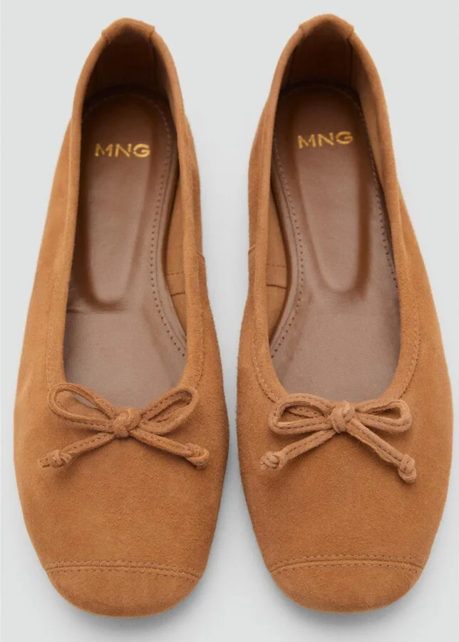 Mango Women's Bow Suede Ballerinas Shoes - Image 7
