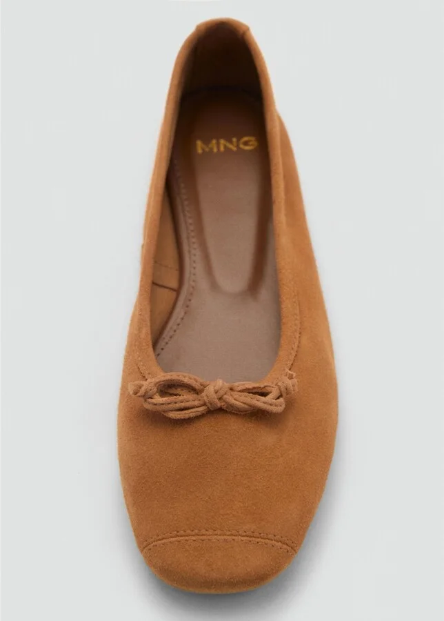 Mango Women's Bow Suede Ballerinas Shoes - Image 8