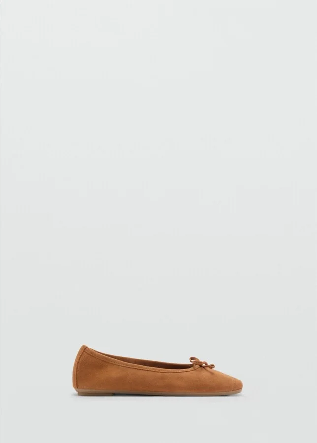 Mango Women's Bow Suede Ballerinas Shoes - Image 9