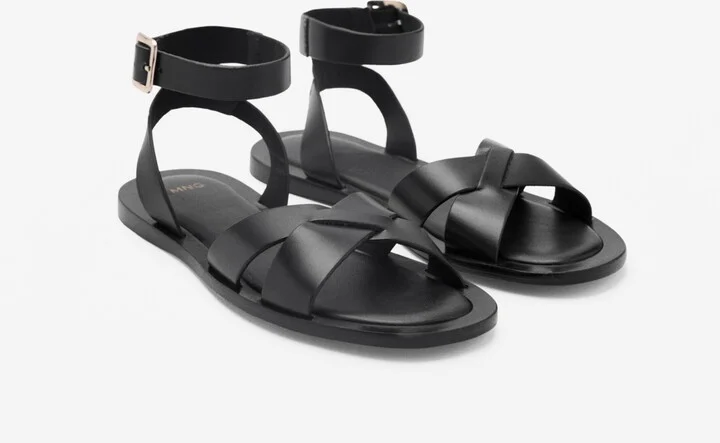 Mango Women's Buckle Strap Leather Sandals