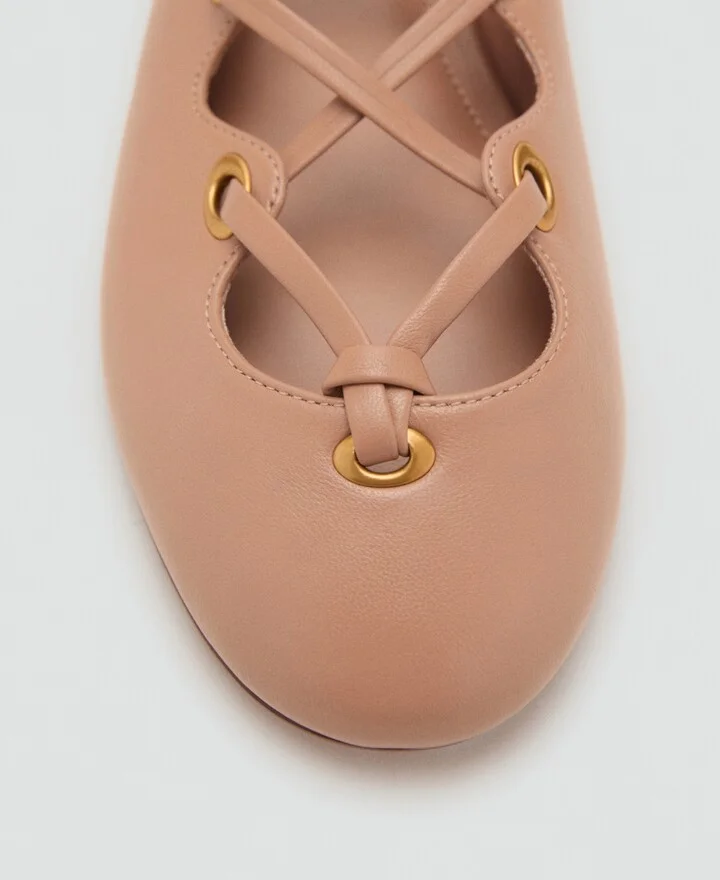 Mango Women's Crossed Straps Leather Ballet Flats - Image 2