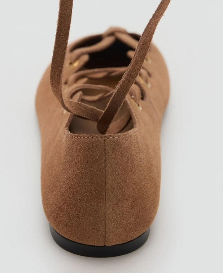 Mango Women's Crossed Straps Suede Ballet Flats - Image 4