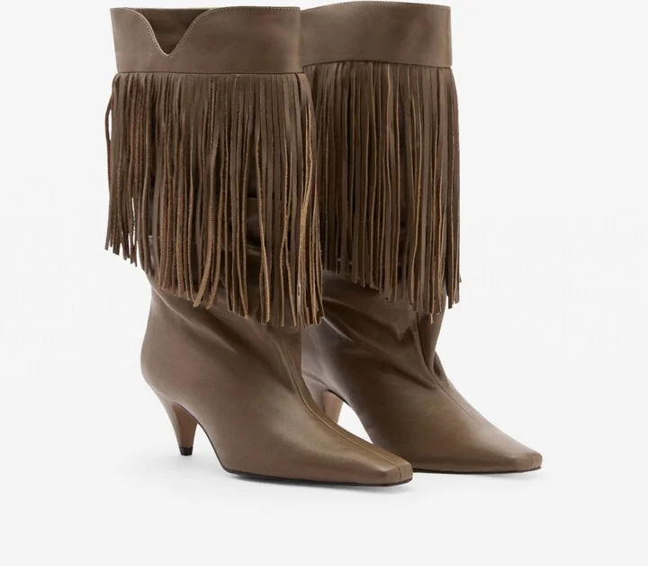 Mango Women's Fringe Panel Leather Ankle Boots