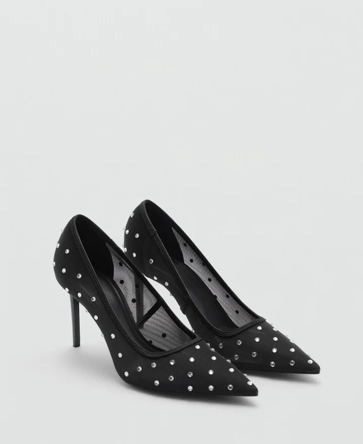 Mango Women's Glitter Mesh Heeled Shoes