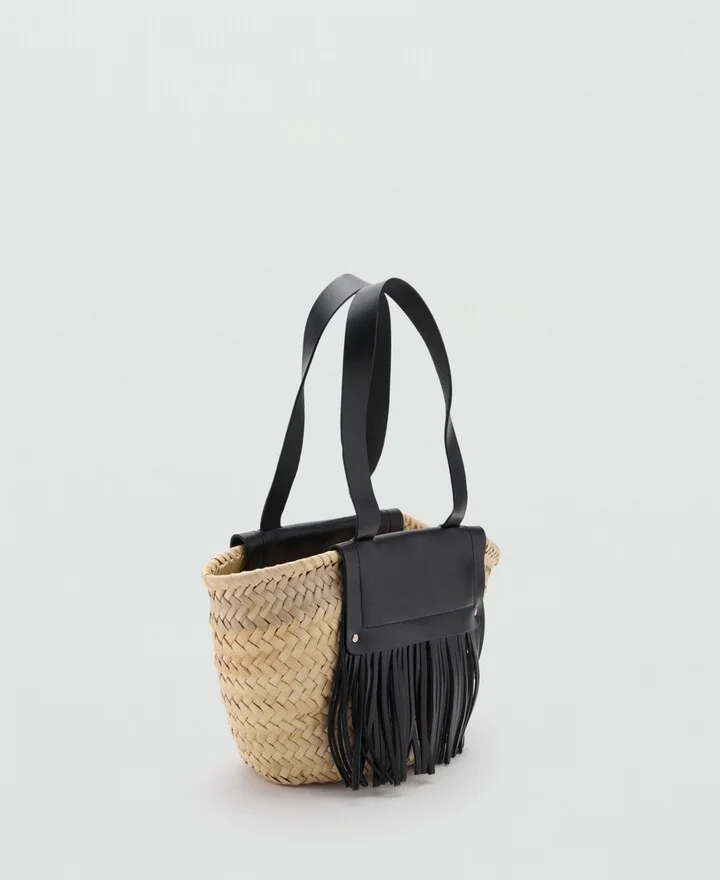 Mango Women's Leather Fringes Natural Fiber Handbag - Image 2