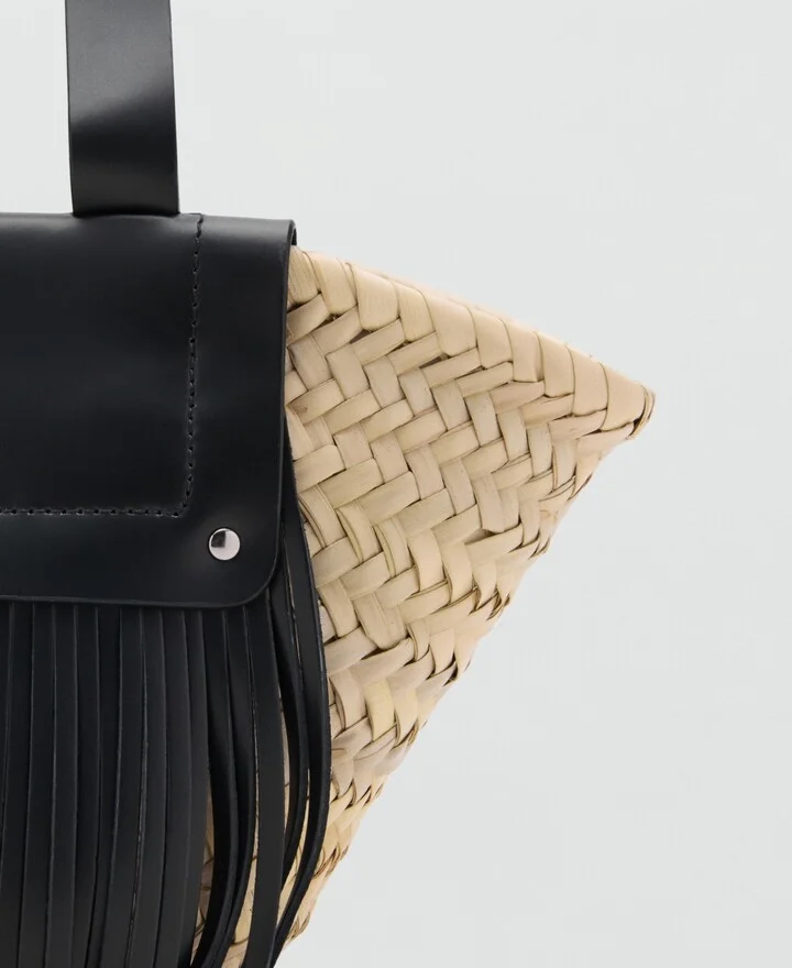 Mango Women's Leather Fringes Natural Fiber Handbag - Image 3