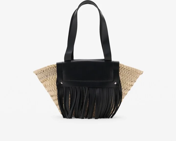 Mango Women's Leather Fringes Natural Fiber Handbag
