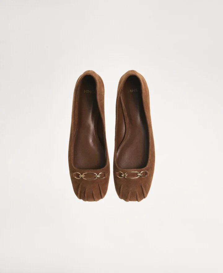 Mango Women's Links Detail Leather Ballerina Shoes - Image 2