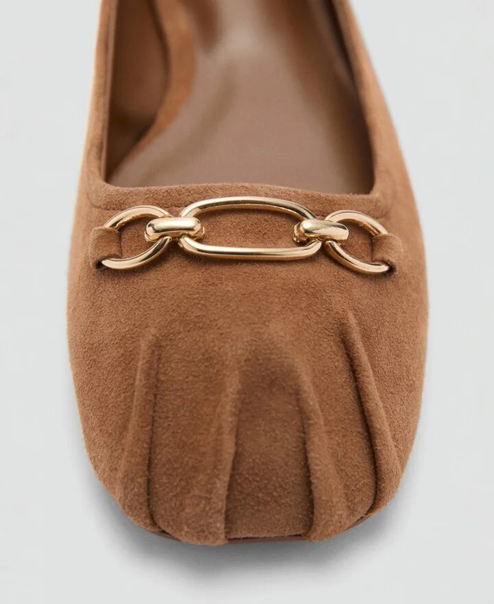 Mango Women's Links Detail Leather Ballerina Shoes - Image 3