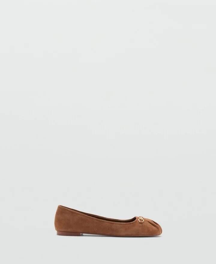 Mango Women's Links Detail Leather Ballerina Shoes - Image 5