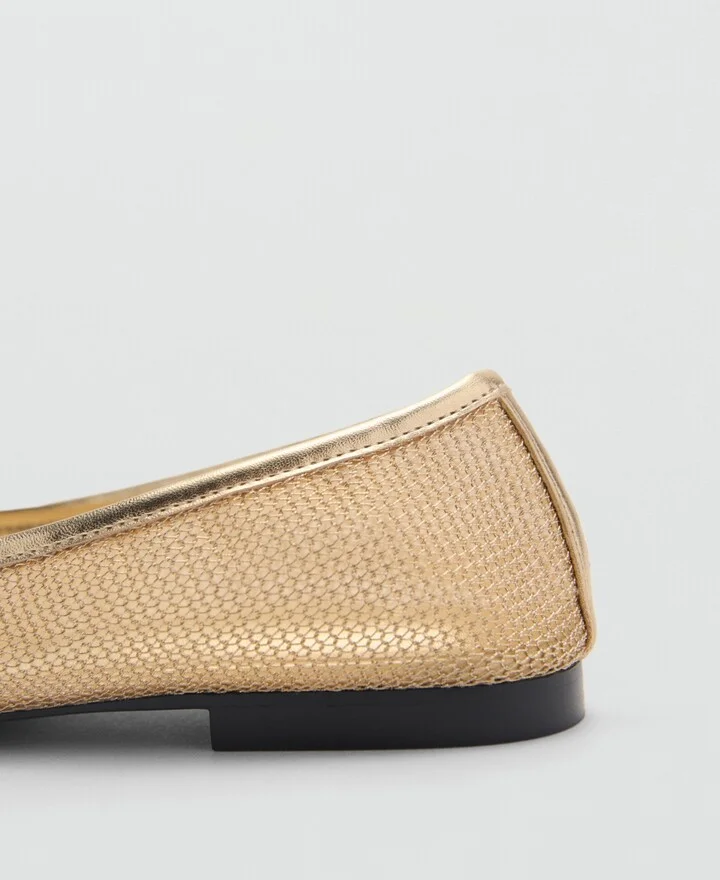 Mango Women's Mesh Bow Ballerina Shoes - Image 3