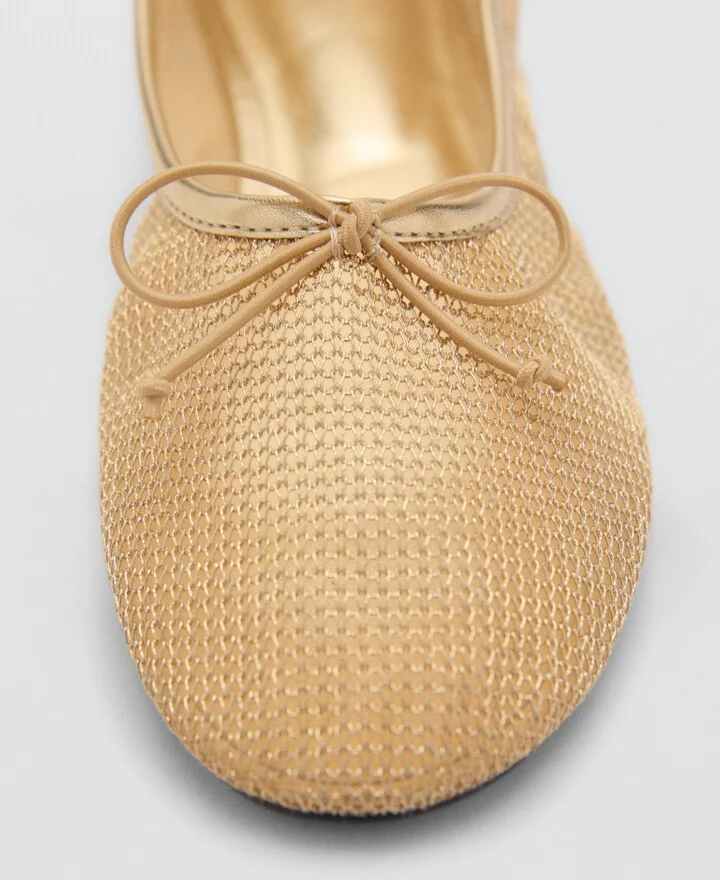 Mango Women's Mesh Bow Ballerina Shoes - Image 4