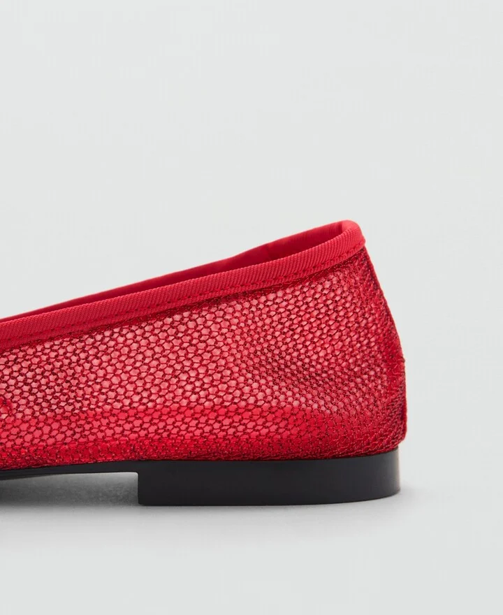 Mango Women's Mesh Bow Ballerina Shoes - Image 7