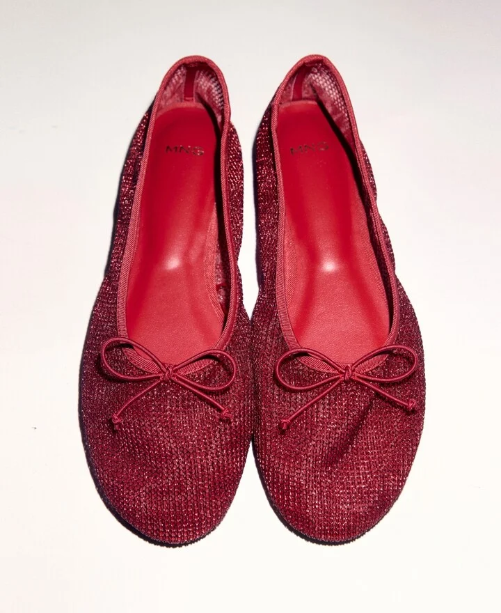 Mango Women's Mesh Bow Ballerina Shoes - Image 9