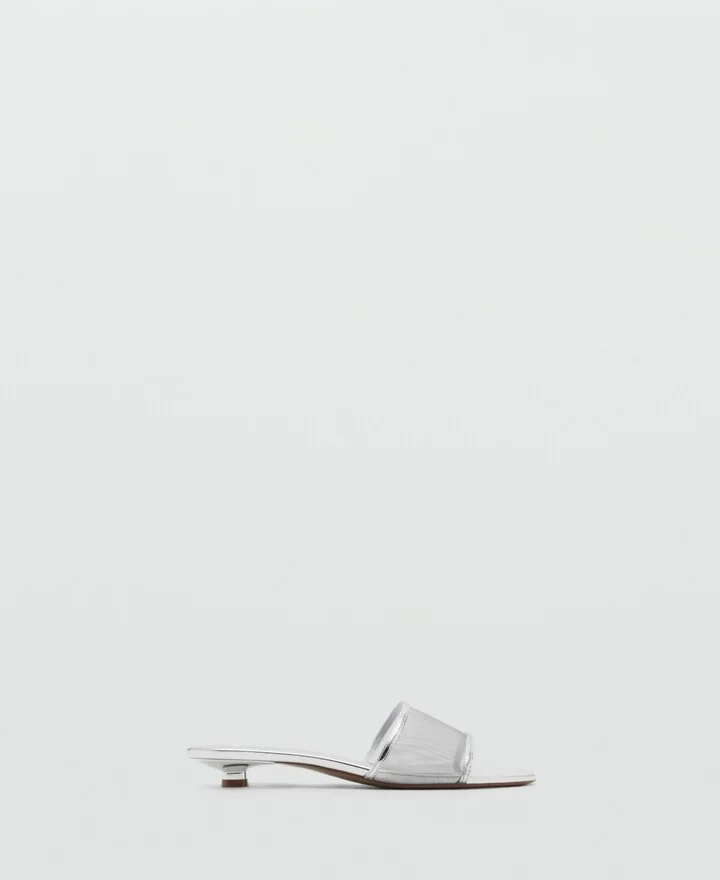 Mango Women's Mesh Strap Kitten Sandals - Image 5