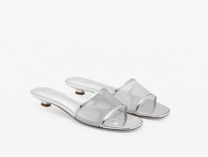 Mango Women's Mesh Strap Kitten Sandals