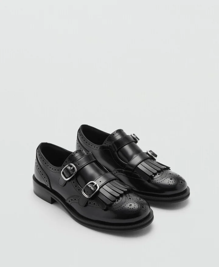 Mango Women's Metallic Detail Leather Loafers