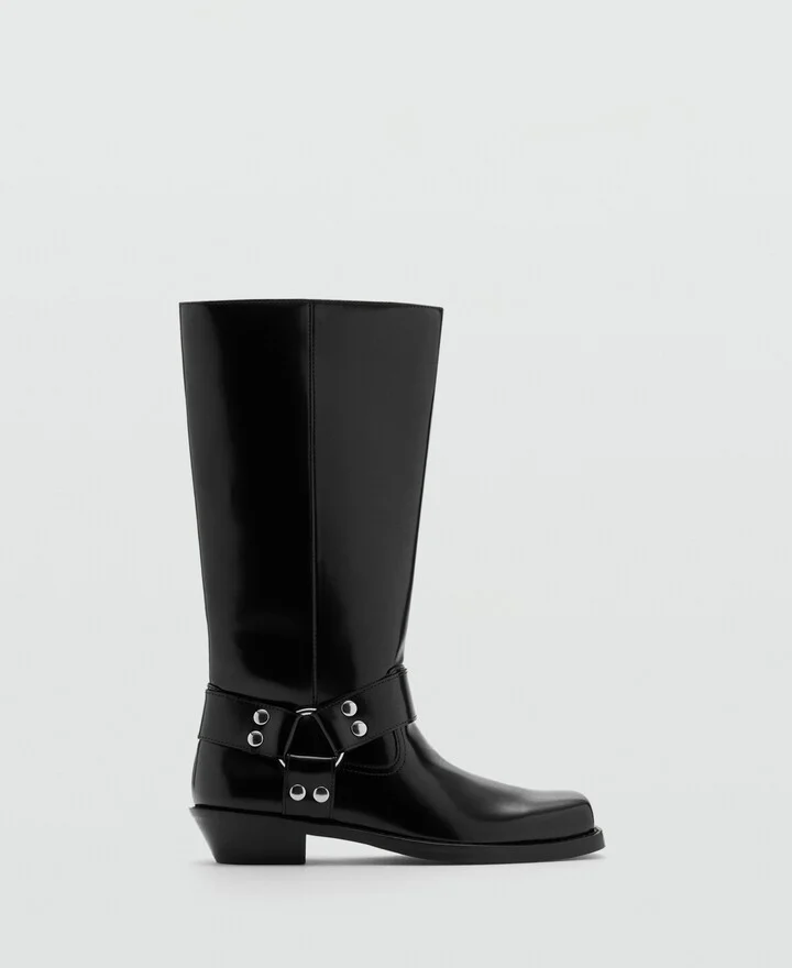 Mango Women's Metallic Details Square Toe Boots - Image 3