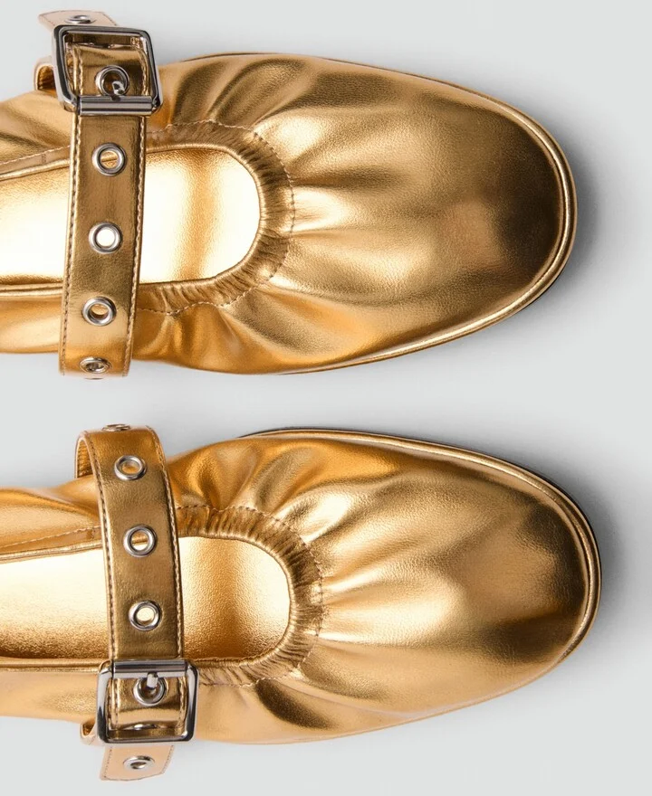Mango Women's Round Toe Buckle Ballerinas - Image 3