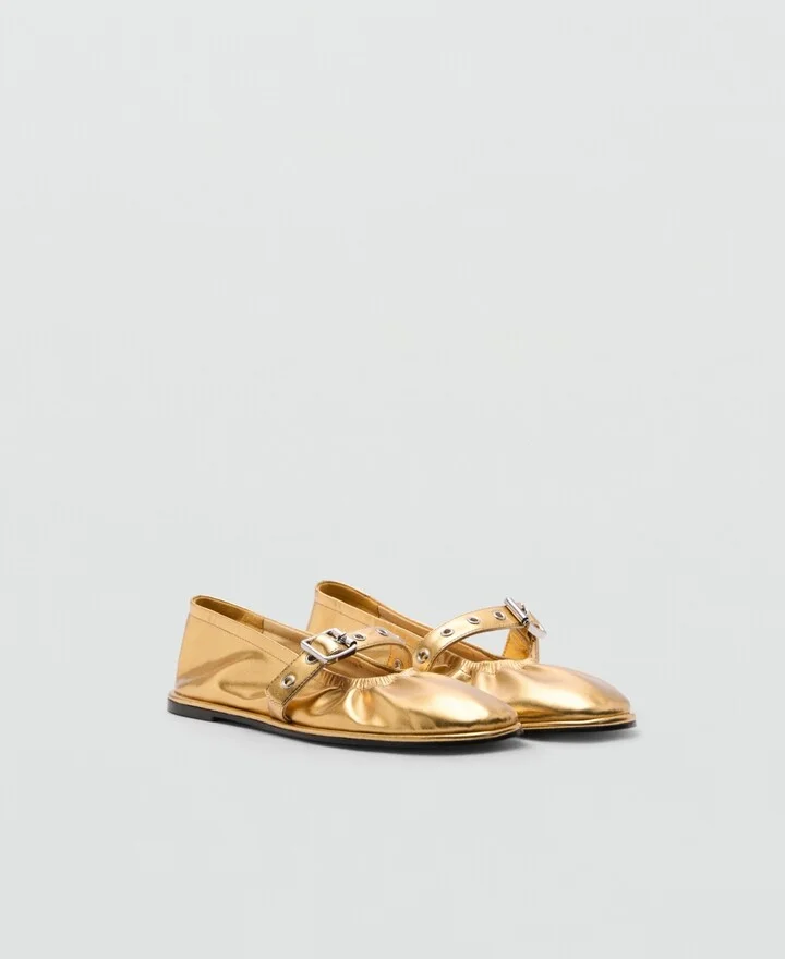Mango Women's Round Toe Buckle Ballerinas