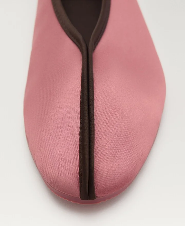 Mango Women's Satin Contrast Piping Ballerina Shoes - Image 3