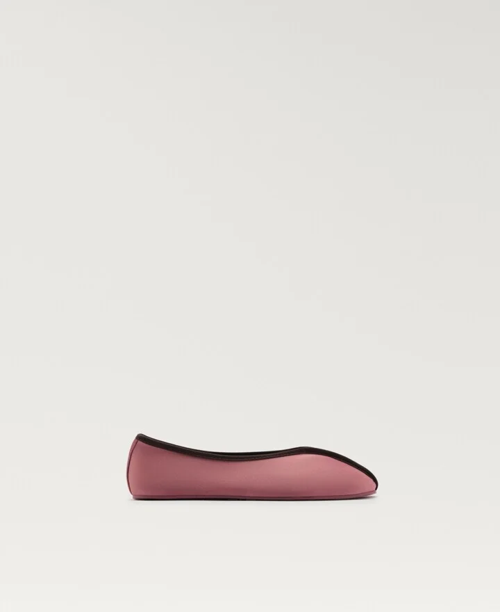 Mango Women's Satin Contrast Piping Ballerina Shoes - Image 4