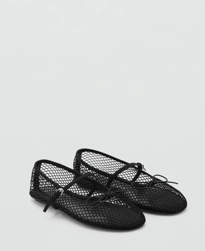 Mango Women's Strap and Buckle Detail Mesh Ballet Flats