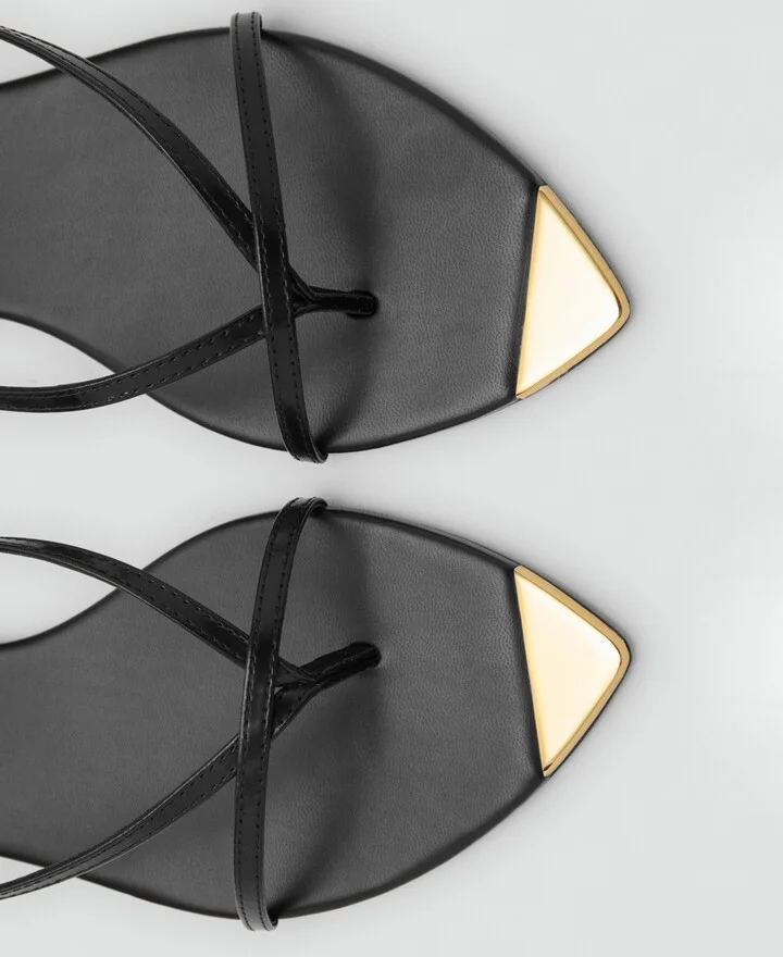 Mango Women's Strap and Contrasting Toe Leather Sandals - Image 3