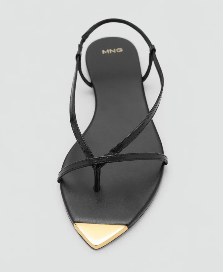 Mango Women's Strap and Contrasting Toe Leather Sandals - Image 4