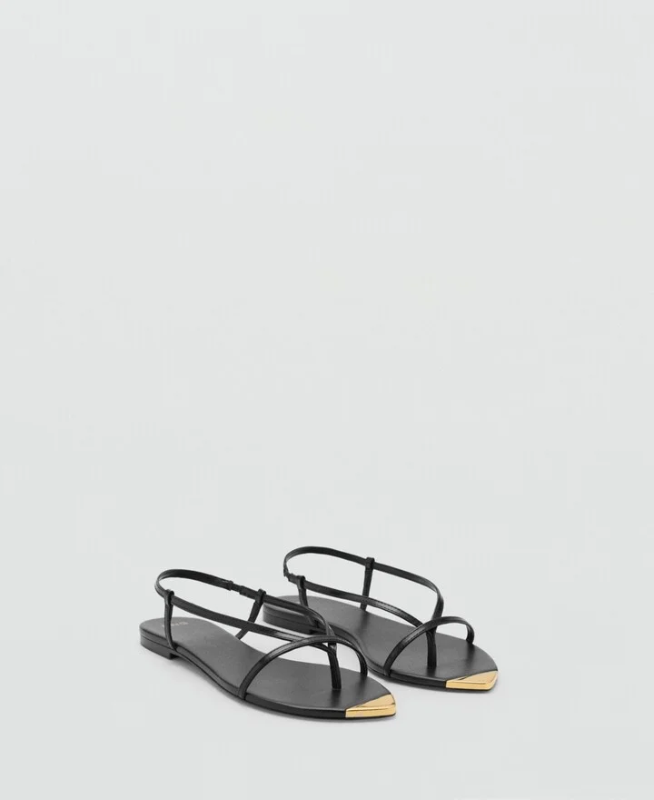 Mango Women's Strap and Contrasting Toe Leather Sandals