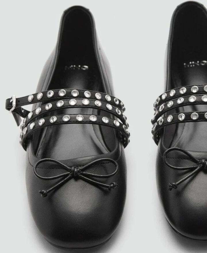Mango Women's Straps Detail Studded Ballet Flats - Image 3