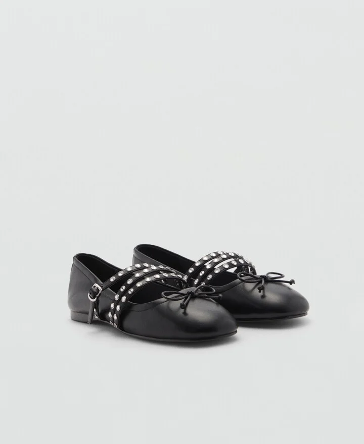 Mango Women's Straps Detail Studded Ballet Flats