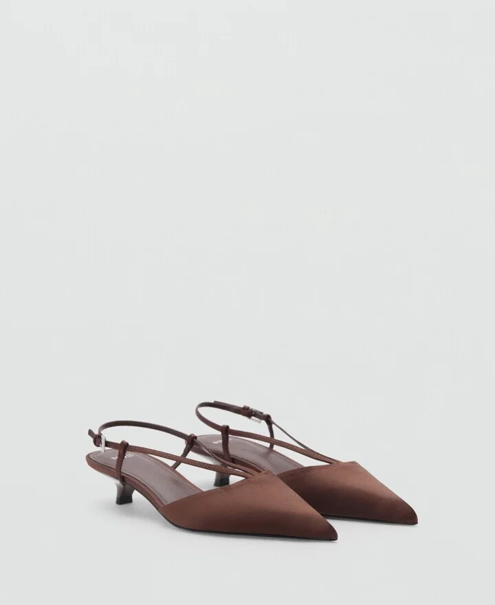 Mango Women's Straps Satin Kitten Shoes