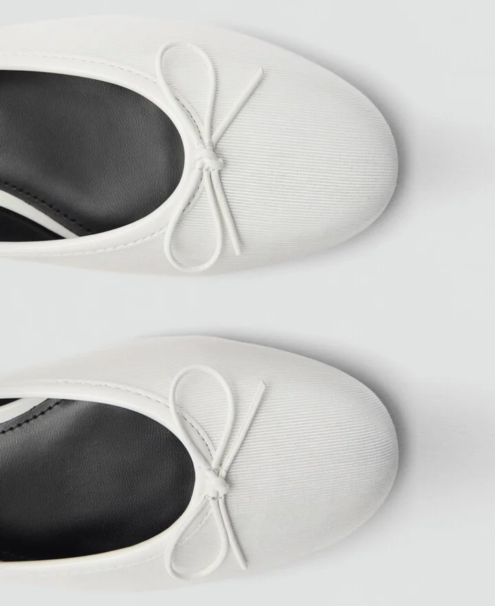 Mango Women's Strip And Bow Detail Ballerina Shoes - Image 3