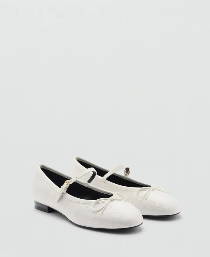 Mango Women's Strip And Bow Detail Ballerina Shoes