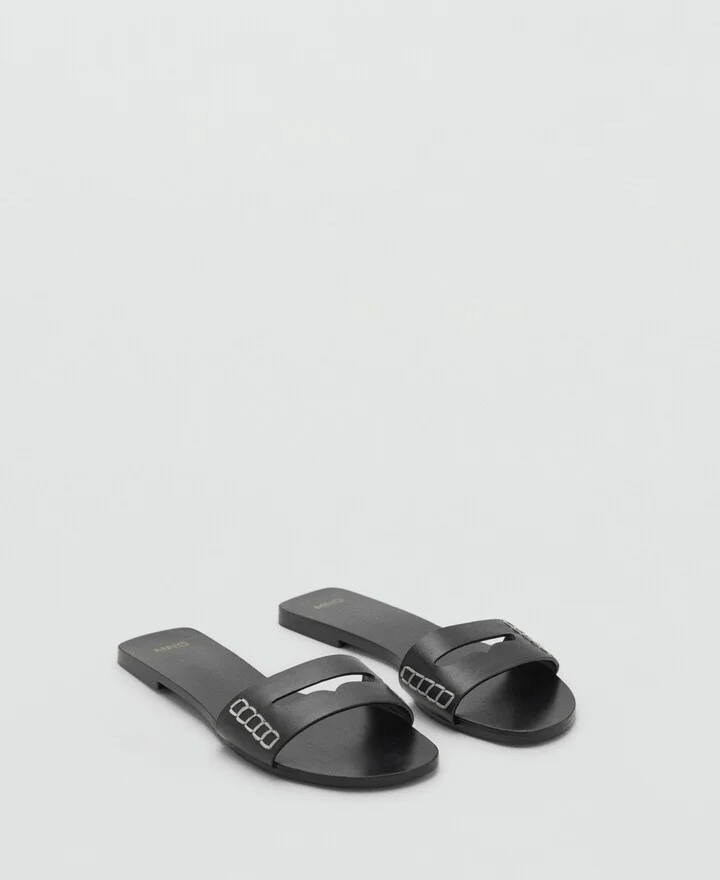 Mango Women's Wide Strap Leather Sandals