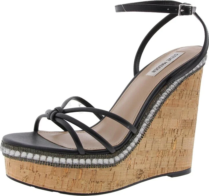 Manifest Womens Embellished Faux Leather Wedge Sandals