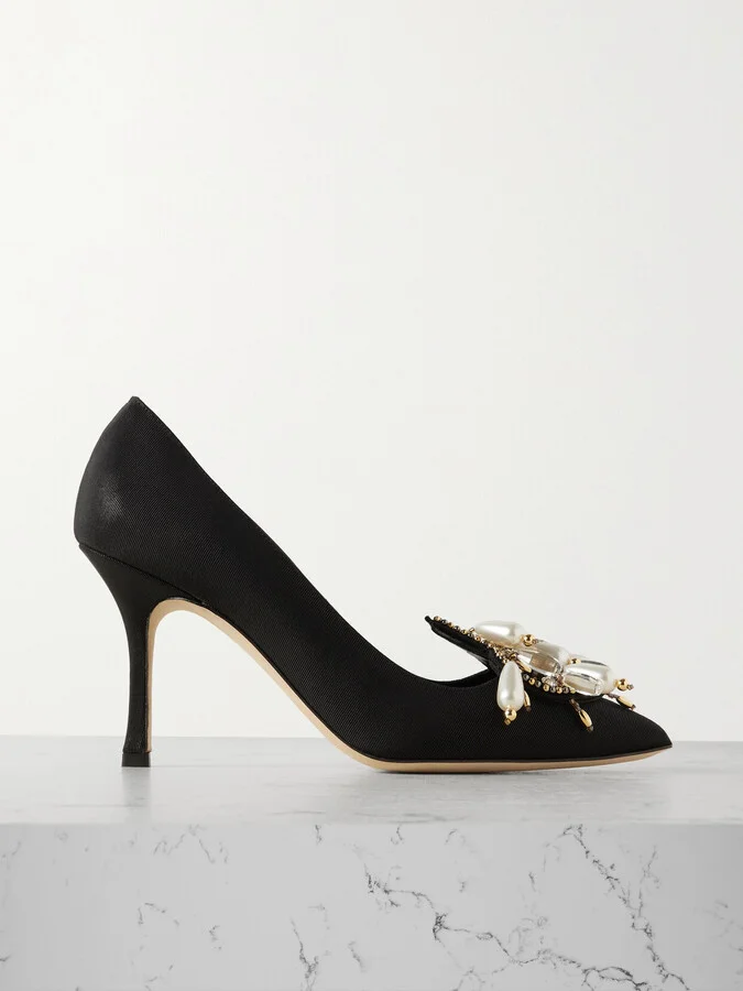 Manolo Blahnik - 90 Embellished Grosgrain Pumps - Black