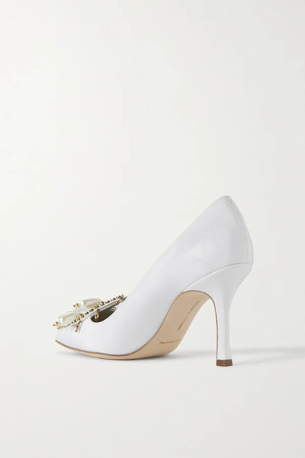 Manolo Blahnik - 90 Embellished Grosgrain Pumps - Silver - Image 3