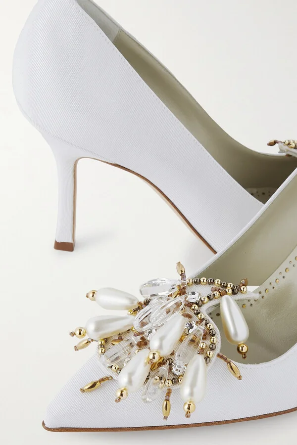 Manolo Blahnik - 90 Embellished Grosgrain Pumps - Silver - Image 4