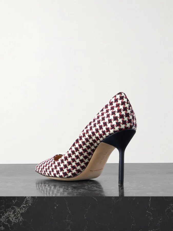 Manolo Blahnik - 90 Leather-trimmed Embroidered Tweed Pumps - White - Image 3