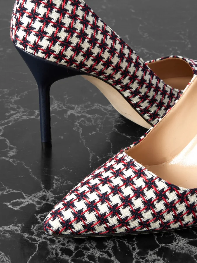 Manolo Blahnik - 90 Leather-trimmed Embroidered Tweed Pumps - White - Image 4