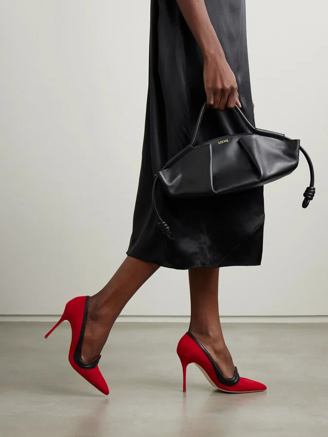 Manolo Blahnik - Ajarafa 105 Leather-trimmed Suede Pumps - Red - Image 2