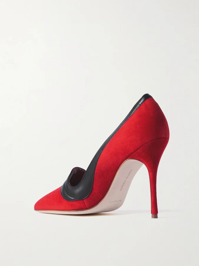 Manolo Blahnik - Ajarafa 105 Leather-trimmed Suede Pumps - Red - Image 3