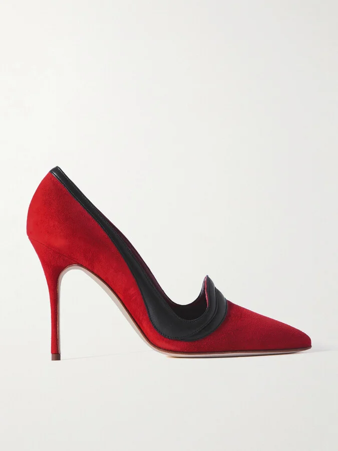 Manolo Blahnik - Ajarafa 105 Leather-trimmed Suede Pumps - Red