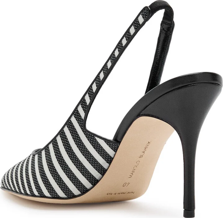 Manolo Blahnik Allurafia 90 Striped Leather Slingback Pumps - Image 2